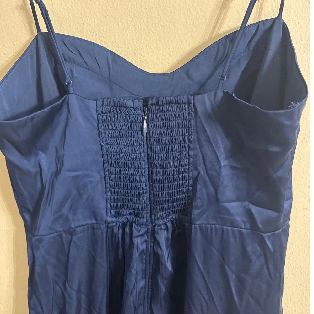 Abercrombie & Fitch Camille Satin Midi Dress Navy Blue High Slit Size Medium